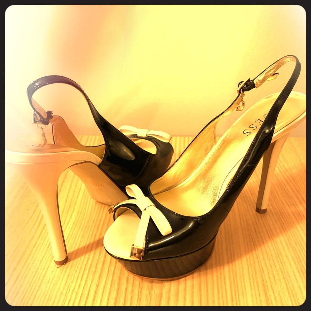 Sexy Leather Black and White Guess High heels